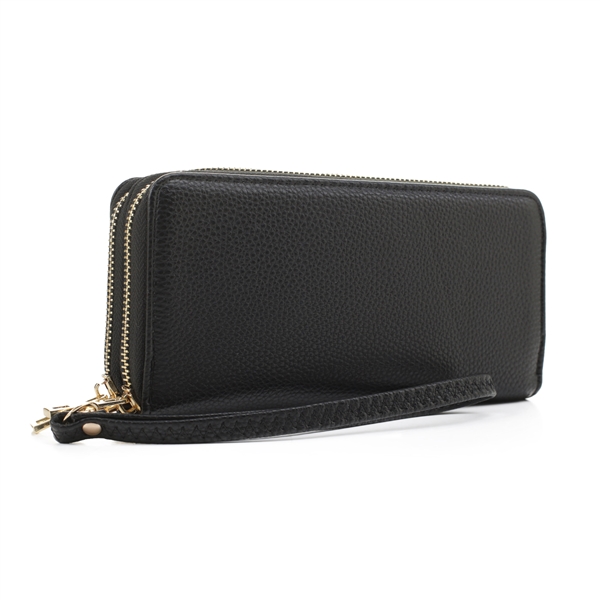 Women's Stylish Black Faux Leather Fashion Wristlet Wallet