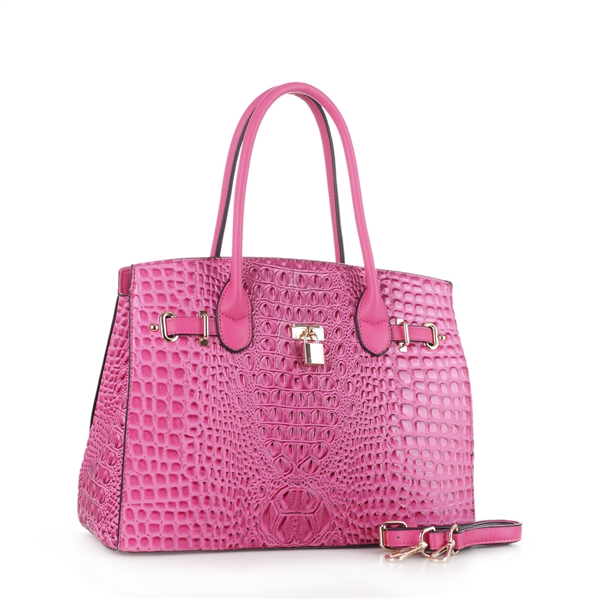 fuchsia leather handbag