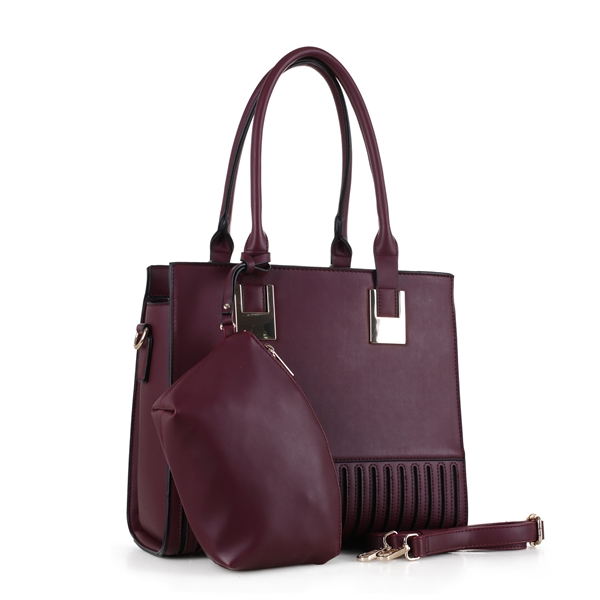 WINE COLOR STRIPED BOTTOM FRONT WHOLESALE HANDBAG SET